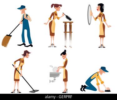 Illustration set of clean staff and cleaning goods, upper body Stock ...
