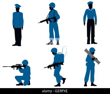Vector illustration of a six soldiers set Stock Vector