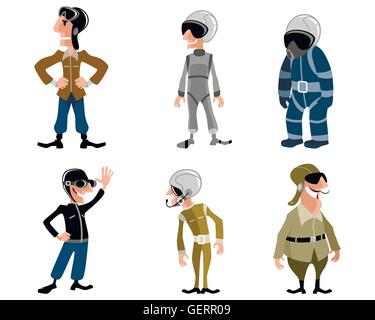 Vector illustration of a six pilots set Stock Vector
