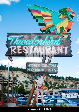 Thunderbird Restaurant sign in Mt Carmel Utah Stock Photo