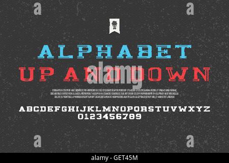 set of old style alphabet letters and numbers over black paper texture. vector font type design. retro, bold lettering icons. vi Stock Vector