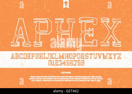 set of classical, hand drawn alphabet letters and numbers over paper texture. vector font type template. outline lettering icons Stock Vector