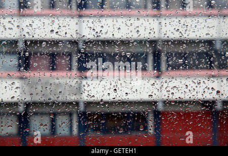 Raindrops on a bus window, Nuuk, Greenland Stock Photo