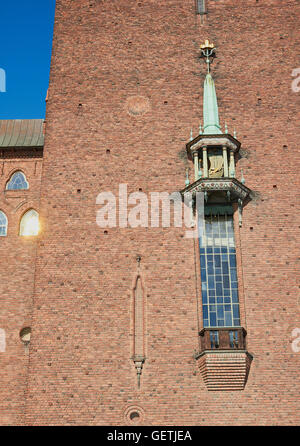 Architectural feature on tower of Stadshuset (City Hall) Kungsholmen Stockholm Sweden Scandinavia Stock Photo