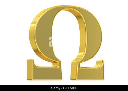 Omega golden sign 3D rendering isolated on white background Stock Photo