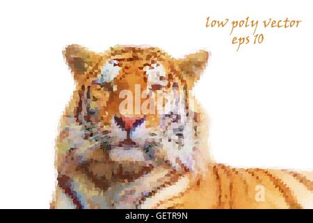 Low poly vector design, illustration. Portrait of a tiger. Stock Vector