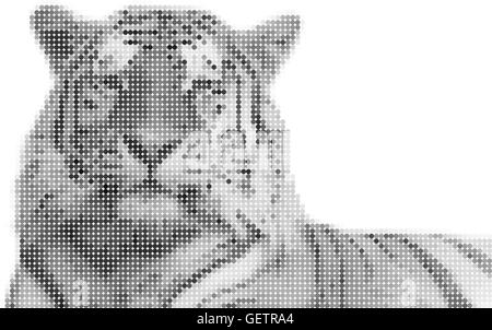 Dotted vector illustration of a tiger in black and white. Abstract design. Stock Vector