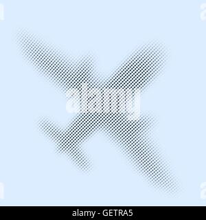 Plane in fast movement abstract vector illustration or design in black and white out of dots. Plane icon. Stock Vector