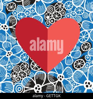 Holiday card decorative heart on bright floral background Stock Vector