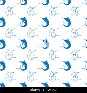 Set of Fish. Marlin Seamless Pattern Stock Vector