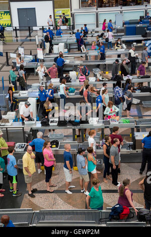 Denver, Colorado - Security screening of passengers at Denver International Airport. Stock Photo