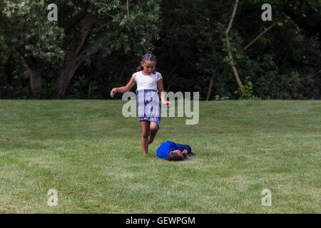 boy and girl, playing, Sonoma State University, city, Rohnert Park, Sonoma County, California Stock Photo