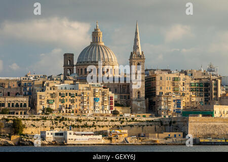 Iconic Carmelite Church Dome Dominates The City Of Valletta Stock Photo 