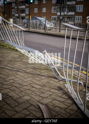 Damaged steel railing after car accident, London suburb Stock Photo - Alamy