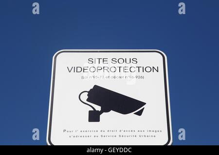 Panel in the street of video surveillance in France Stock Photo