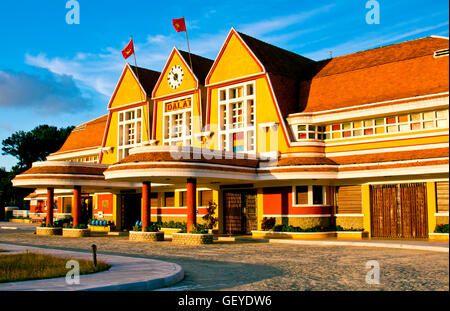 Ancient station is famous place, history destination for traveller, with railway, french architecture, antique train tranport to Stock Photo