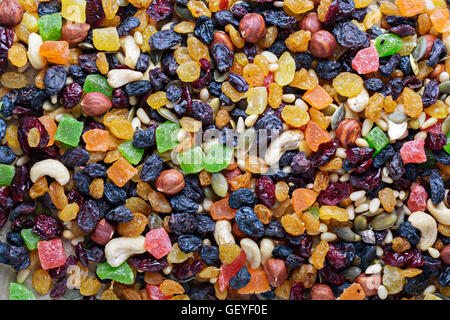 Mixed nuts and fruits in a bowl Stock Photo