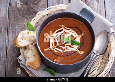 Spicy tomato soup with cream Stock Photo