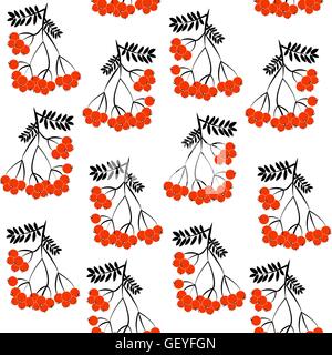 Seamless pattern background with rowanberrys and leafs Stock Vector