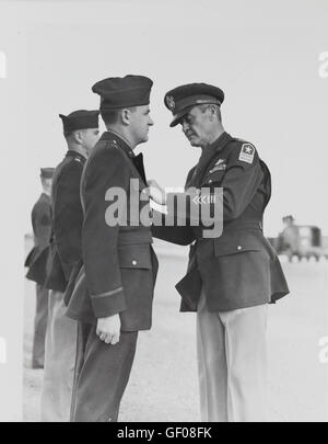 1945 World War Two Photograph, Captain Robert McConville Being Awarded the Legion of Merit by his Commanding Officer, Egypt Stock Photo