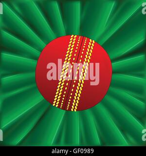 A typical cricket ball over a green material background Stock Vector