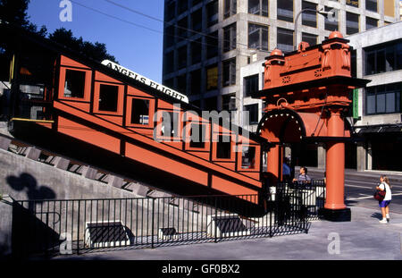 Angels Flight tram up Bunker Hill in downtown Los Angeles Stock Photo