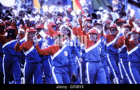 US athletes enter stadium during opening ceremonies at 1984 Olympic Games in Los Angeles. Stock Photo