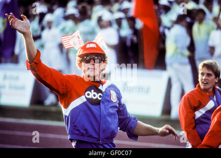 US athletes enter stadium during opening ceremonies at 1984 Olympic Games in Los Angeles. Stock Photo