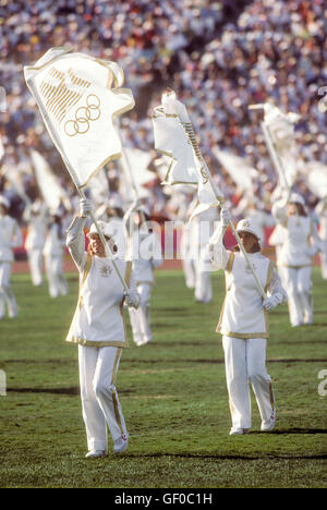 On-field festivities during Opening Ceremonies at L.A. Memorial Coliseum during 1984 Olympic Games in Los Angeles. Stock Photo