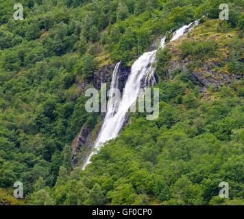 Cascading Waterfalls, Pictures taken from Flam Train, Flam, Norway, Scandanavia, European Stock Photo