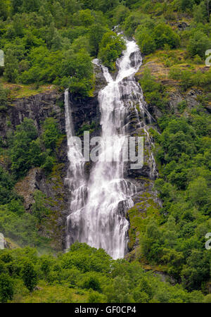 Cascading Waterfalls, Pictures taken from Flam Train, Flam, Norway, Scandanavia, European Stock Photo