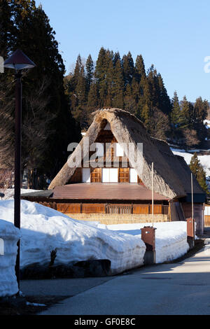 Thatched roof house in winter, Shirakawago, Japan Stock Photo