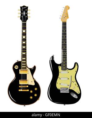The definitive rock and roll guitars in black on a white isolated background Stock Vector