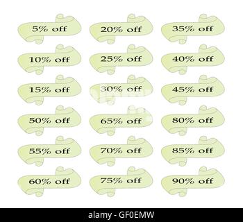 A set of scrolls with an array of discount percentages Stock Vector