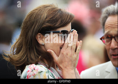 Darcey Bussell before presenting the winner's trophy for the Magnolia Cup charity race during Ladies Day on day three of The Qatar Goodwood Festival, Goodwood. Stock Photo