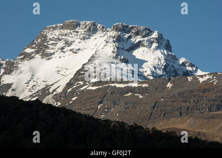 Mount Earnslaw in Mount Aspiring National Park in the Southern Alps in New Zealand. Stock Photo