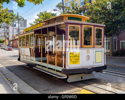 Public cable cars in San Francisco streets, USA Stock Photo