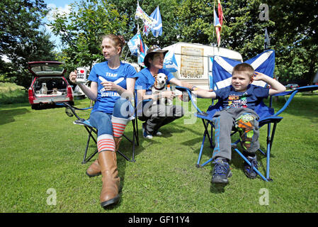 Dean Halliday, Victoria MacBloscaidh and her son Ryan MacBloscaidh aged five, are among a group of independence campaigners who set up camp outside the Scottish Parliament and have lost their court battle against eviction. Stock Photo