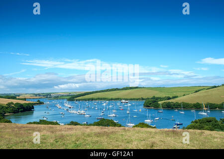 Boats moored on the Kingsbridge estuary. near Salcombe, South Hams. Devon. UK Stock Photo