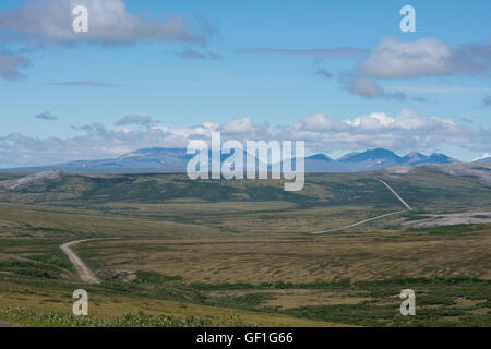 Alaska, Nome, sights along the Bob Blodgett Nome-Teller Highway (aka Teller Road). Remote dirt road, countryside view. Stock Photo