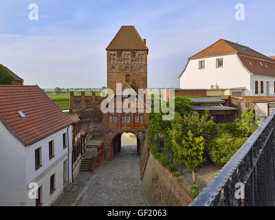 Elbtor Gate with Roßfurt alley in Tangermuende, Germany Stock Photo
