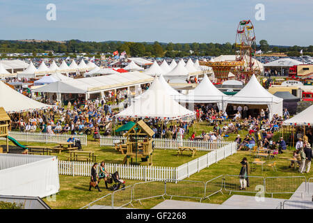 The view down onto the outside eating areas and stalls at the 2015 Goodwood Revival, Sussex, UK Stock Photo