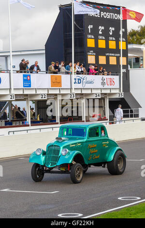 1933 Willys Coupe 'Willys Green' 460bhp Gasser on track at the 2015 Goodwood Revival, Sussex, UK. Stock Photo