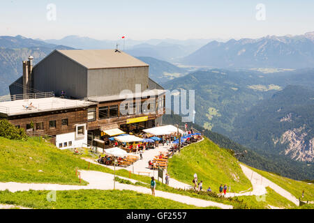 GARMISCH, GERMANY - JULY 10: Tourists at the Osterfeldkopf mountain station in Garmisch, Germany on July 10, 2016. Stock Photo