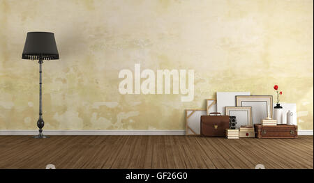 Empty classic room with vintage objects on wooden floor - 3d rendering Stock Photo
