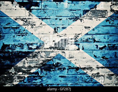 flag of Scotland painted on old brick wall Stock Photo