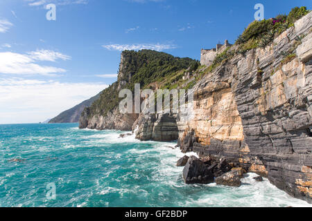 Cliff along the ligurian coast view from churhc ST-Peter, Portovenere Liguria, La Spezia, Genoa, Italy, Europe, EU Stock Photo