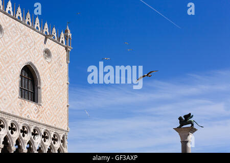 Exterior view of Doge's Palace from Venice, Italy. Italian famous landmark. Gothic architecture Stock Photo