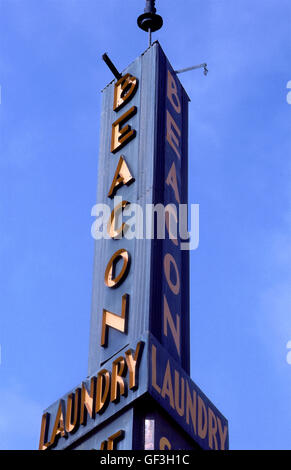 Vintage Beacon Laundry sign on Washington Blvd. in Culver City, California Stock Photo