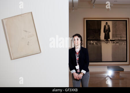 Edinburgh, UK. 28th July, 2016. Press View for the landmark exhibition ARTIST ROOMS: Joseph Beuys – A Language of Drawing and a photo-opportunity for the unprecedented display Richard Demarco & Joseph Beuys – A Unique Partnership. Credit:  Pako Mera/Alamy Live News Stock Photo